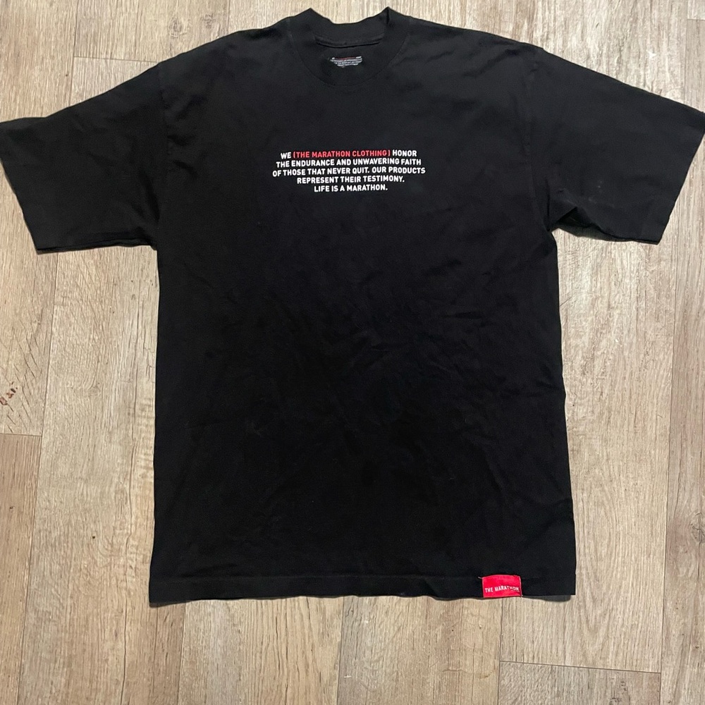The Marathon Clothing Black Tee with White & Red Text